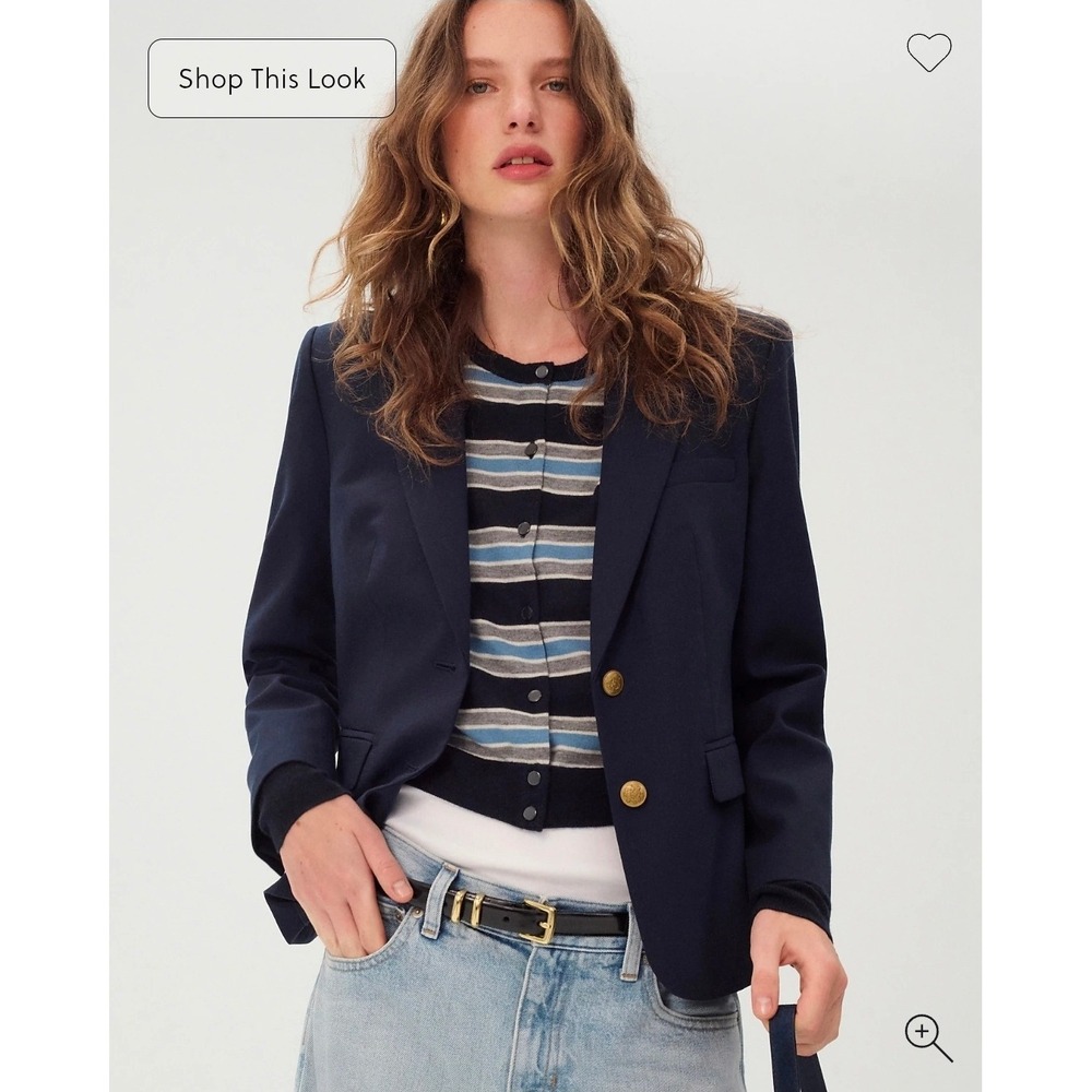 J. Crew Mercantile Womens Navy Blue Gold Button Schoolboy Blazer Jacket Size 8